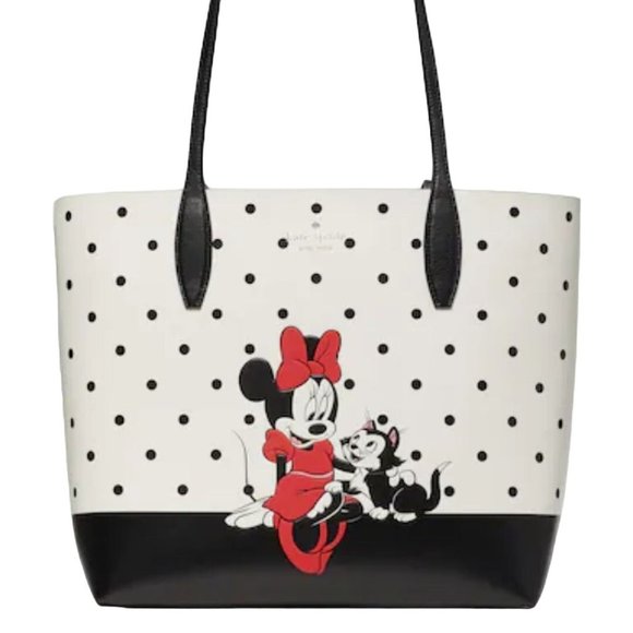 NEW Kate Spade X Disney Minnie Mouse & Figaro Tote Bag White Polka Dot Leather - Picture 4 of 11